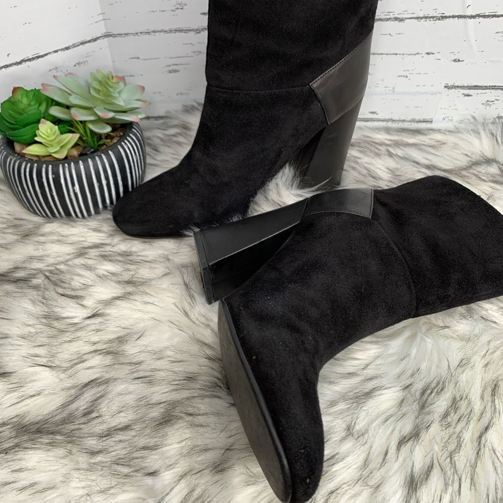 SEE BY CHLOE Luxury Minimalist Black Suede Square Toe Ankle Boots, 39.5/9.5 - Picture 12 of 14